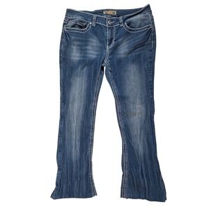 YMI Y2K Jeans Womens Blue Rhinestone Embellished Flare Leg Jeans Size 11